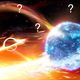 Artist’s concept of a neutron star colliding with a black hole, with question marks added by me.